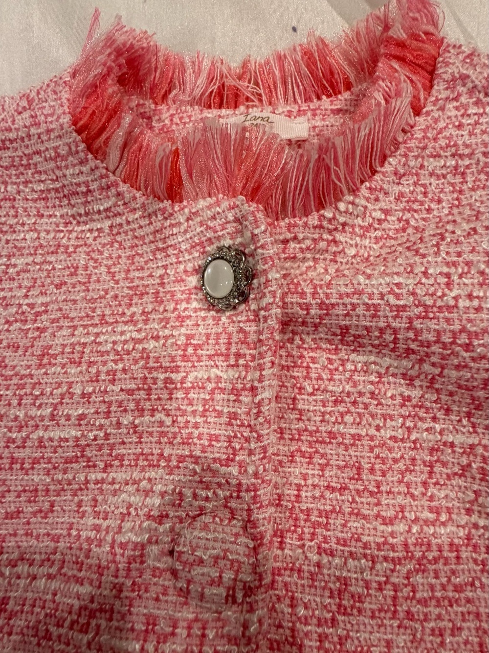 Girls Pink Tweed Fringe Jacket Size 24m - Picture 2 of 9